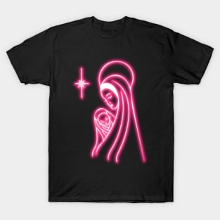 Pink Neon Virgin Mary and Jesus T-Shirt